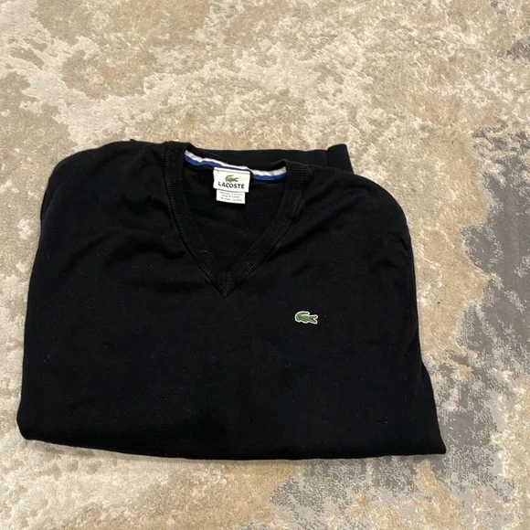 Lacoste Black V-Neck Sweater Size Medium - Picture 2 of 9